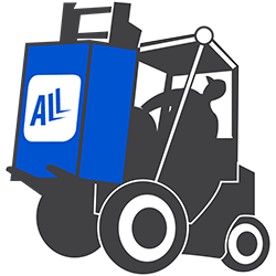 All Forklifts.com Logo with Forklift and Box Orange